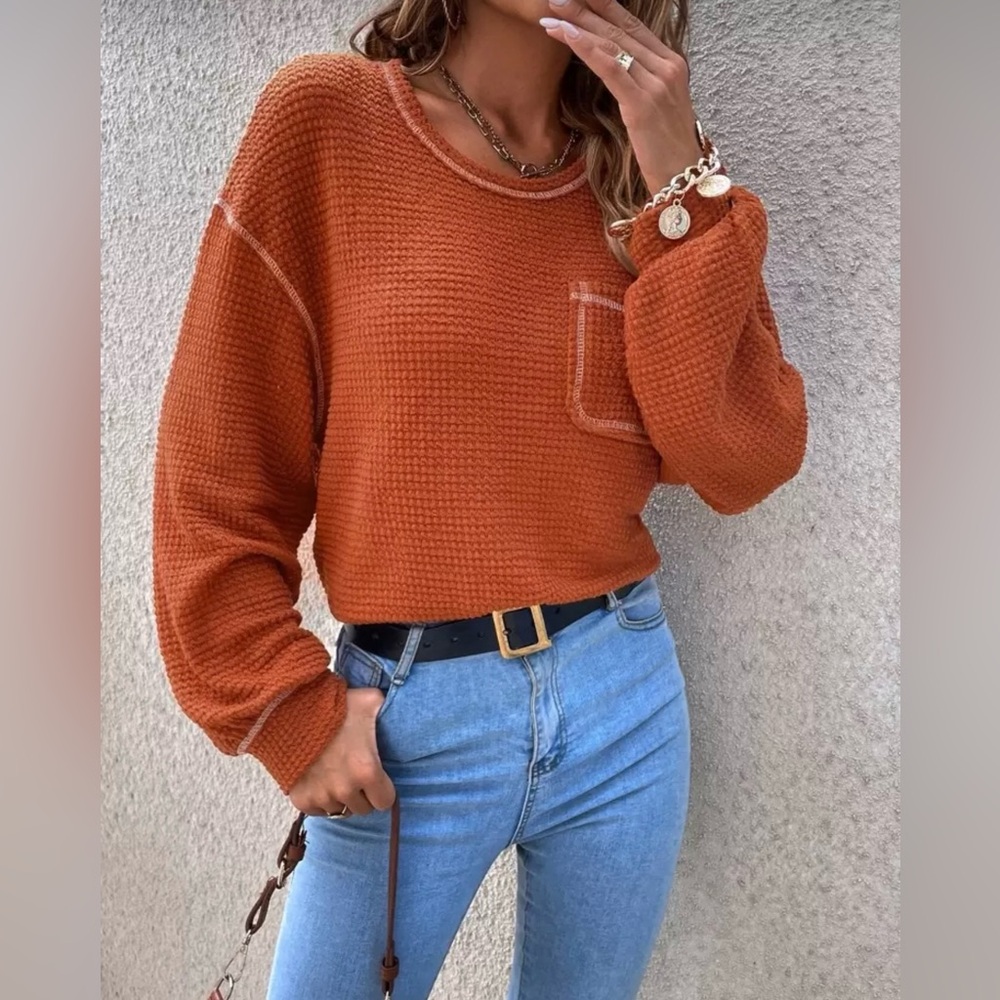 Rust Orange Knit Sweater - Picture 4 of 7